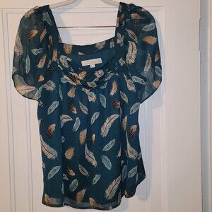Loft - Feather Shirred Square Neck Top